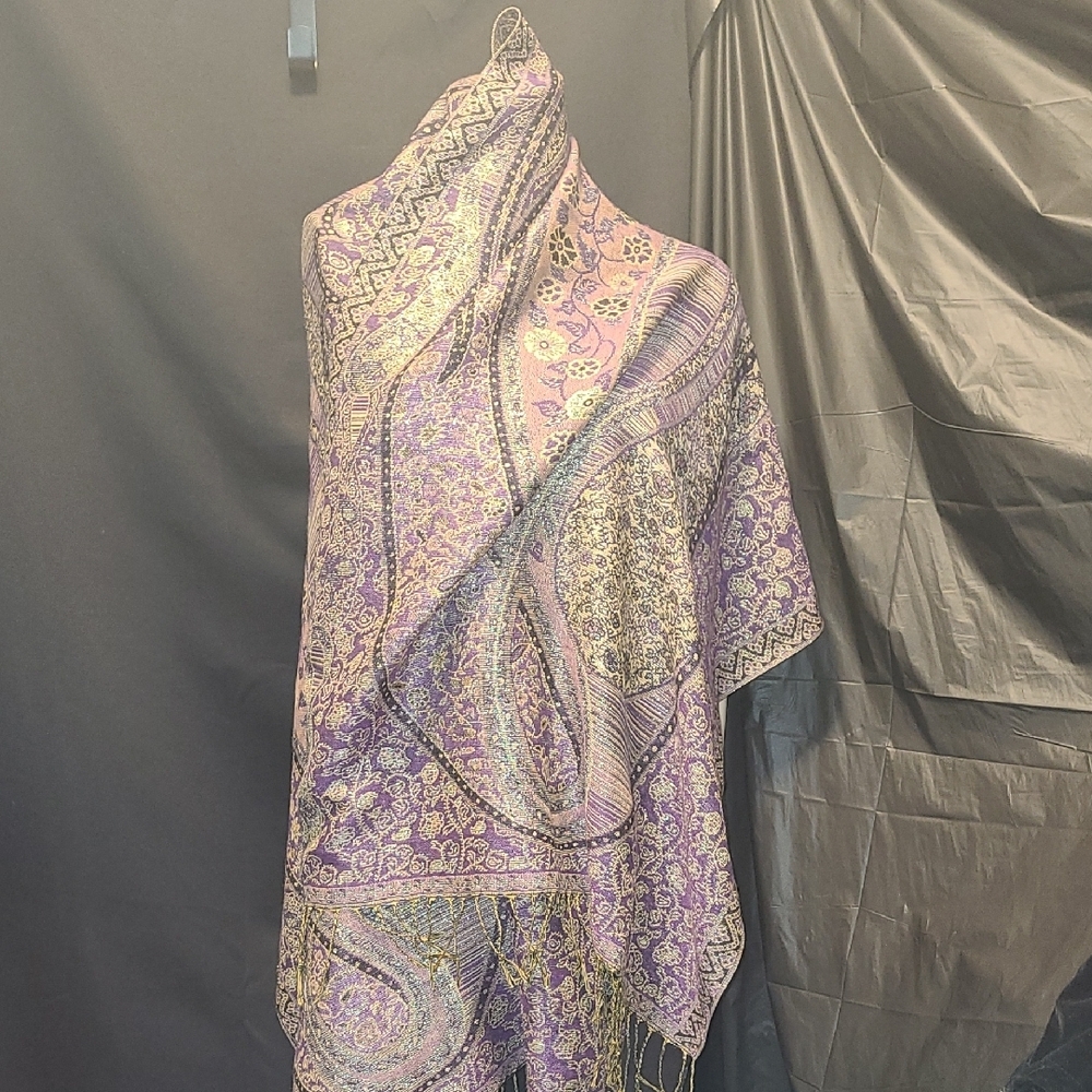 Elegant Purple and Gold Paisley Shawl